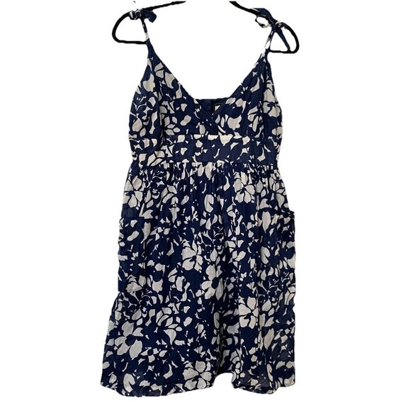 American Eagle Mini Dress Womens 14 Blue & White Floral Cotton Sundress - Picture 1 of 7